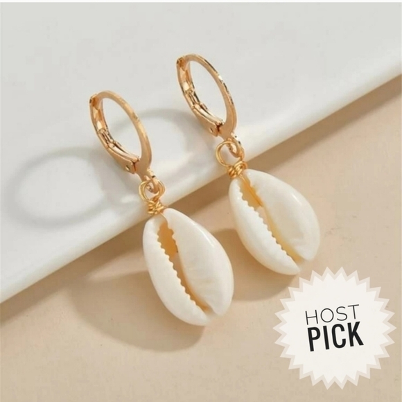 White Puka Shell Earrings - Picture 1 of 4